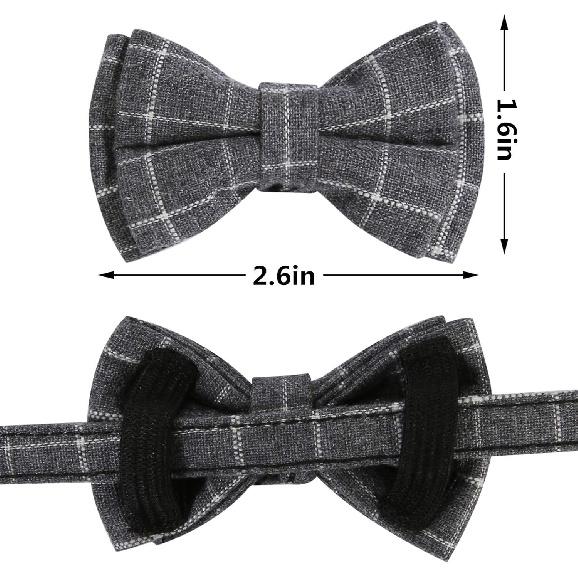 SLSON 2 Pack Breakaway Cat Collar with Bell and Bow Tie Plaid Kitten Collar for Cats and Small Dogs Pets Adjustable from 8-11In, Black and Grey