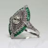 Yousheng Women Ring Shiny Rhinestone Inlaid Two-tone Geometry Electroplating Art Deco Gift Natural Emerald Faux Gemstone Engagement Wedding Ring for