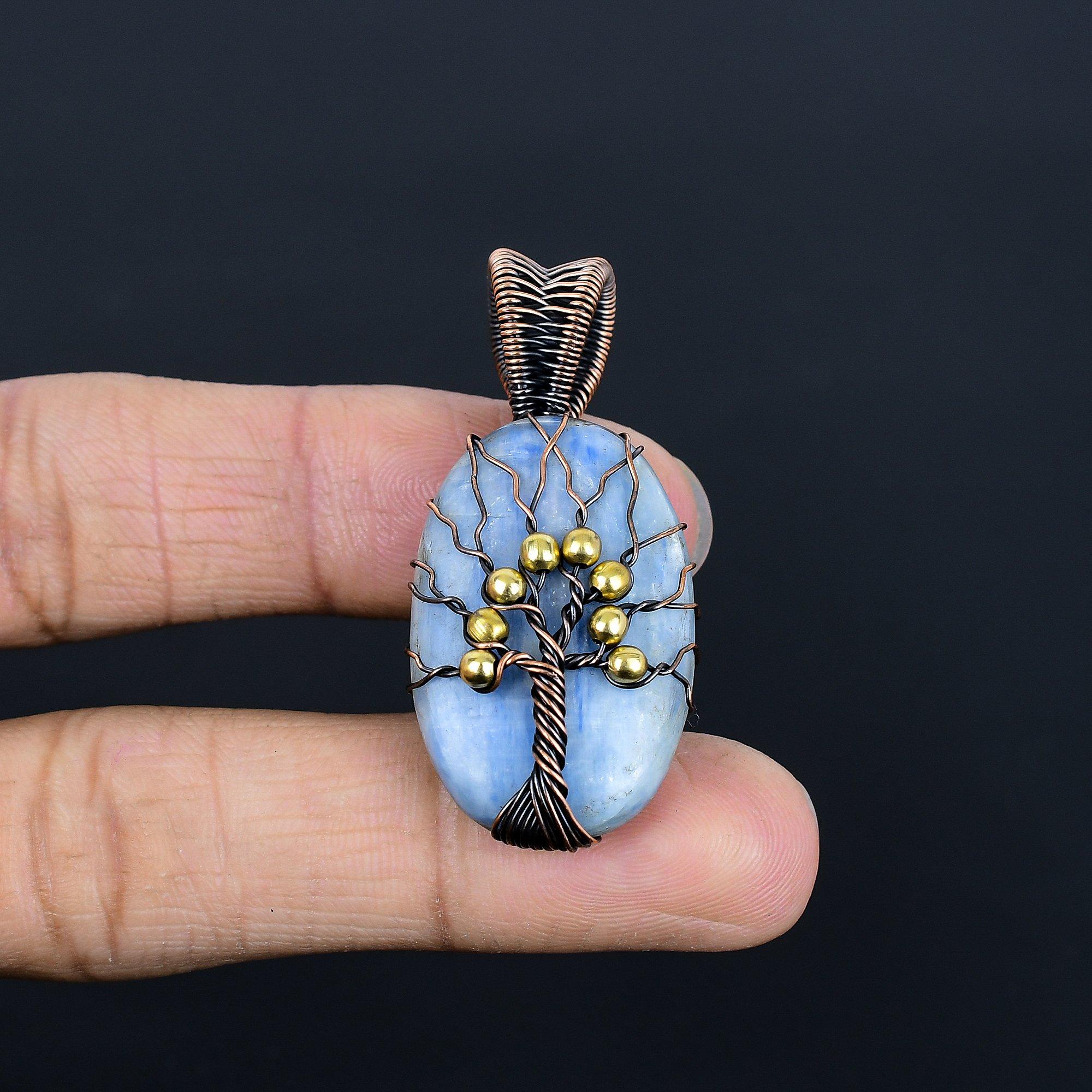 

Кулон из кианита, обернутый медной проволокой 999 пробы, Ювелирное изделие с подвеской из драгоценного камня ручной работы, Подарки для жены, Совершенно новая подвеска 1.96 Inches