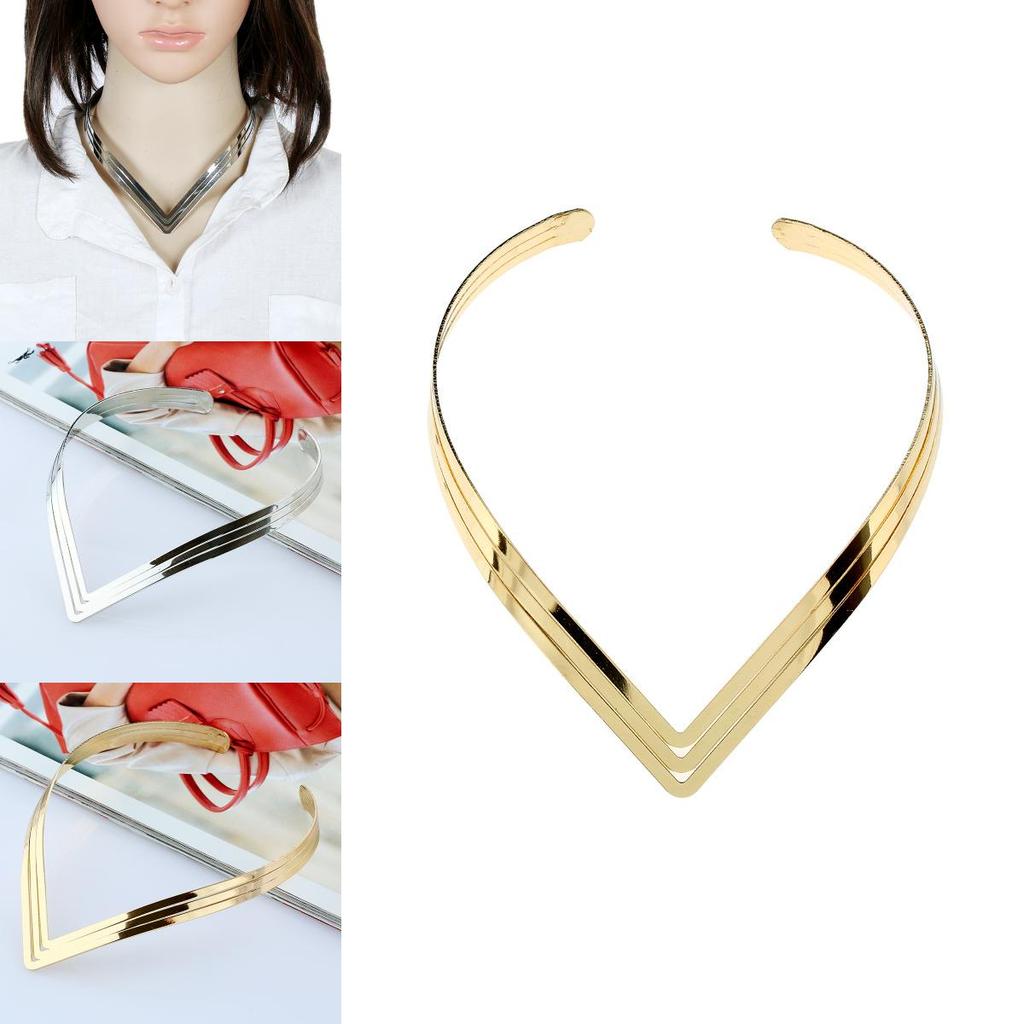 Fashionable V Shaped Women Metal Collar Necklace For Retro Style Fans