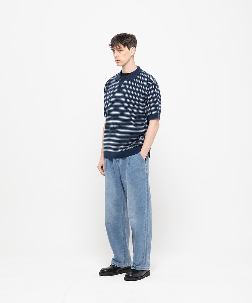 CHAMBROS Oversized Collared Short Sleeve Knit [Navy]