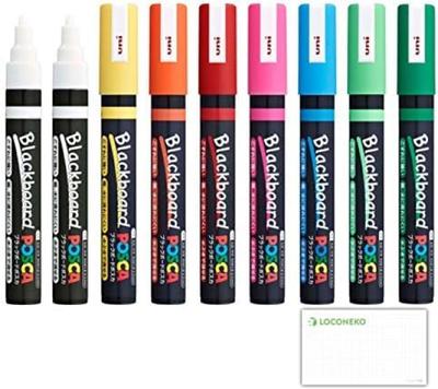 Mitsubishi Pencil Blackboard Posca Medium Pigment 8 Colors White Roconeko Card Water-Erasable Pens, Tip, Water-Based Ink, PCE-200-5M, (2 Pens) +