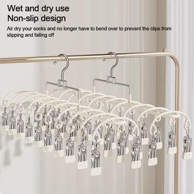 Stainless Steel Clothes Hanger Windproof Non-slip Sock Hangers Save Space with 20 Clips Clothes Drying Rack for Socks Underwear