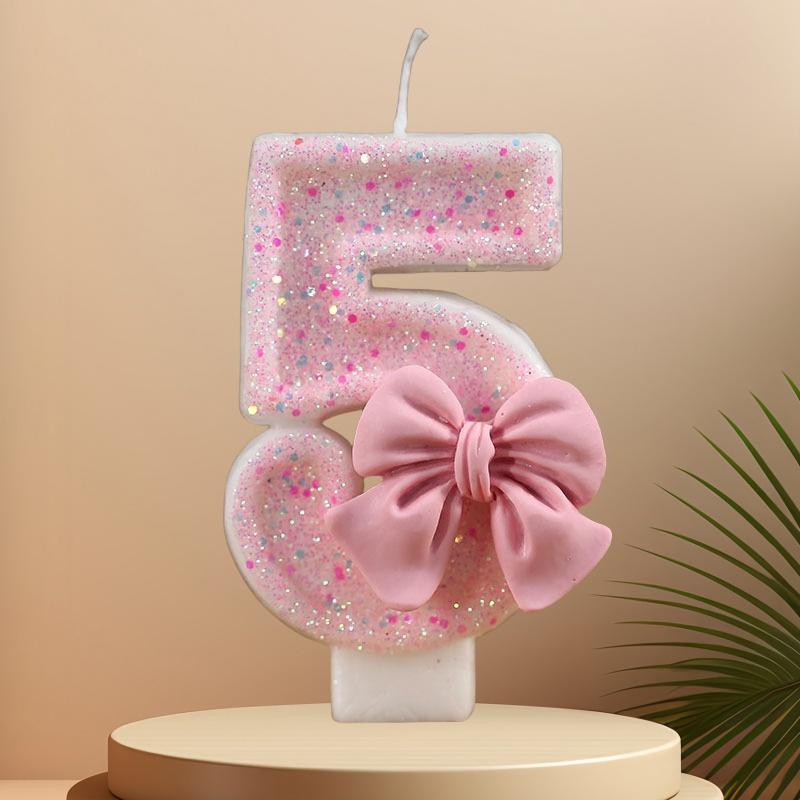 Cute Pink Bow 3D Number Cake Candles for Birthday Party Decorations Birthday Decoration Cake Decorating Tools gender reveal NONE