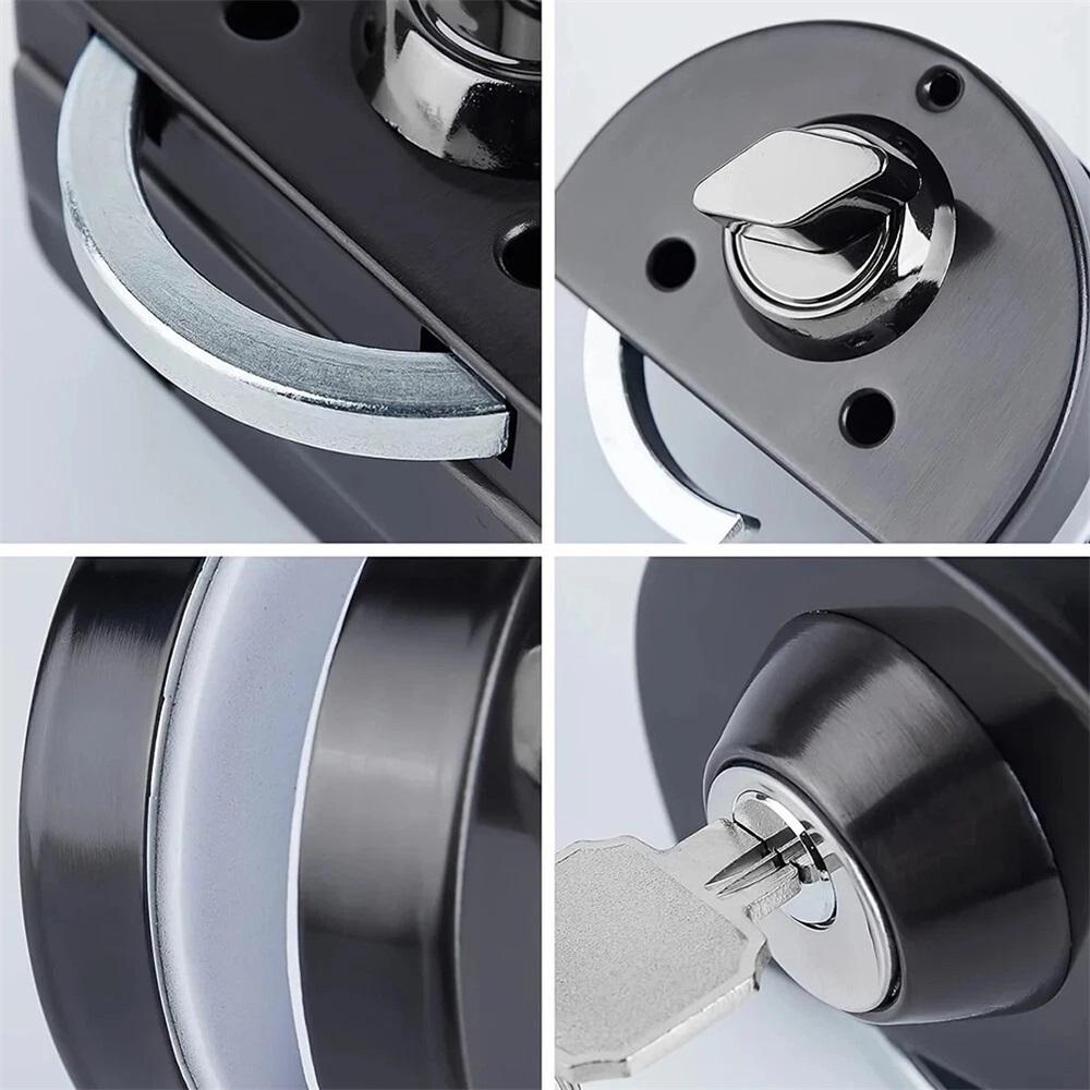 No Drilling Stainless Steel Glass Door Lock Central Glass Door Lock Double Sliding Glass Door Black