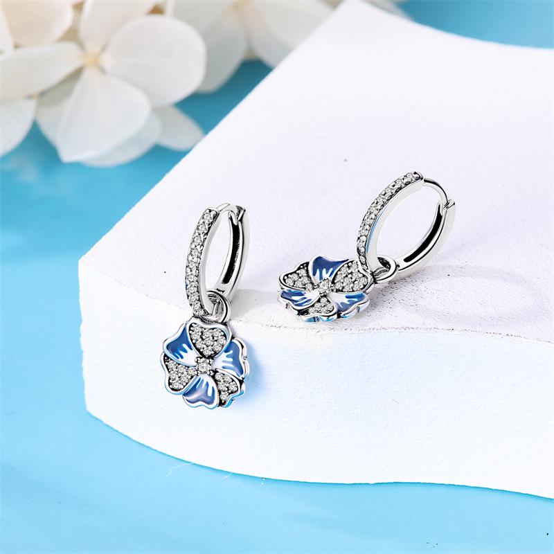 925 Silver Blue Zircon Dreamcatcher Feather Star Moon Cute Claw Hoop Earrings For Women Fine Birthday Jewelry Gifts
