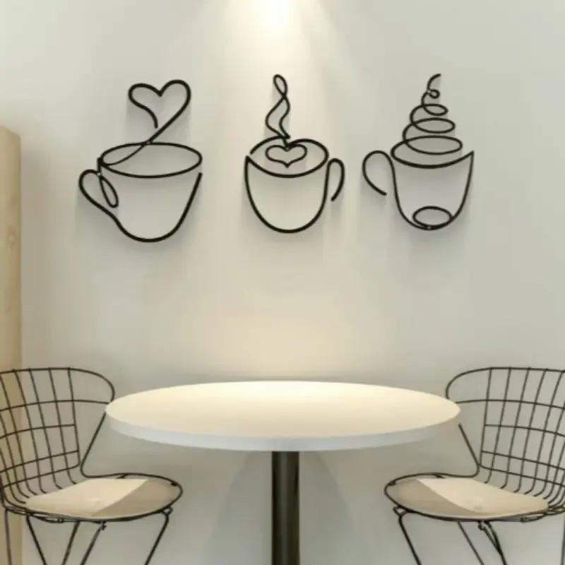 3Pcs Creative Coffee Shop Wall Hanging Minimalist Coffee Bar Sign Decorations Home Iron Crafts Interior Wall Decoration