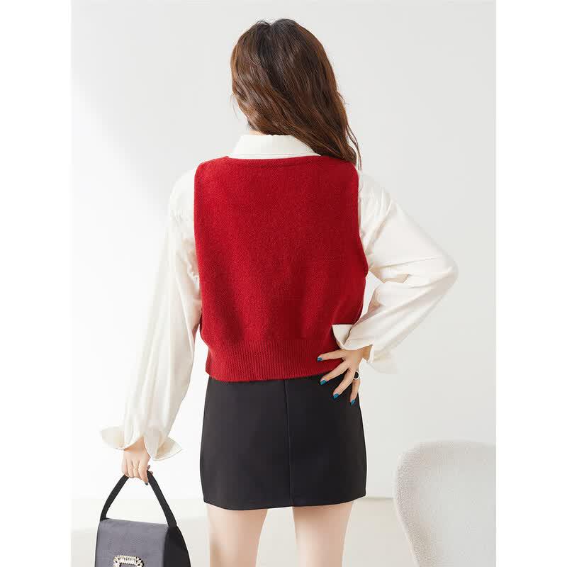 Women's Casual Red Knit Vest