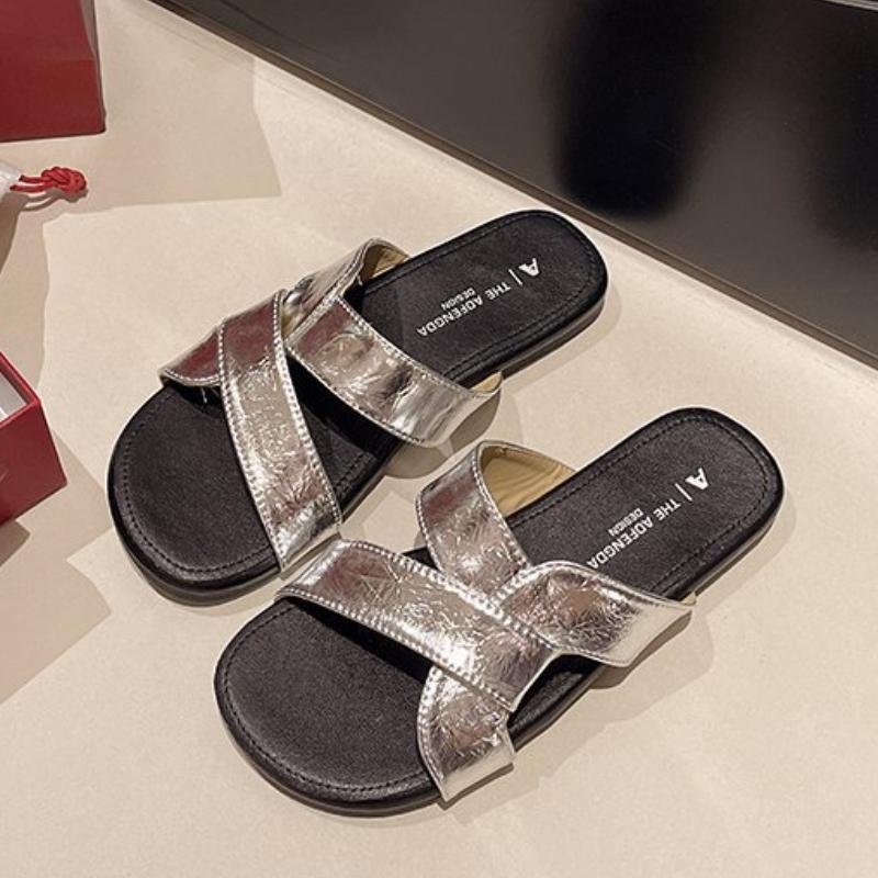Cross-strap Women's Summer Outdoor French Retro-style Casual Flat Beach Non-slip Slippers