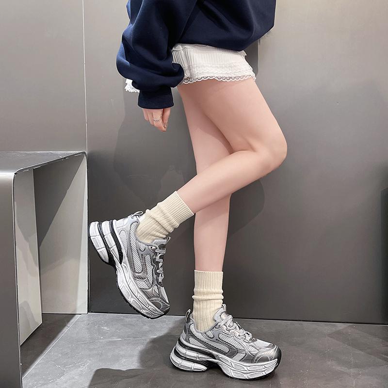 Mode 2024 Hochwertige Einfarbige Sneaker für Damen Outdoor Lässig Bequem Plateau-Trainer Schnürschuh Dicke Sohle Damenschuhe