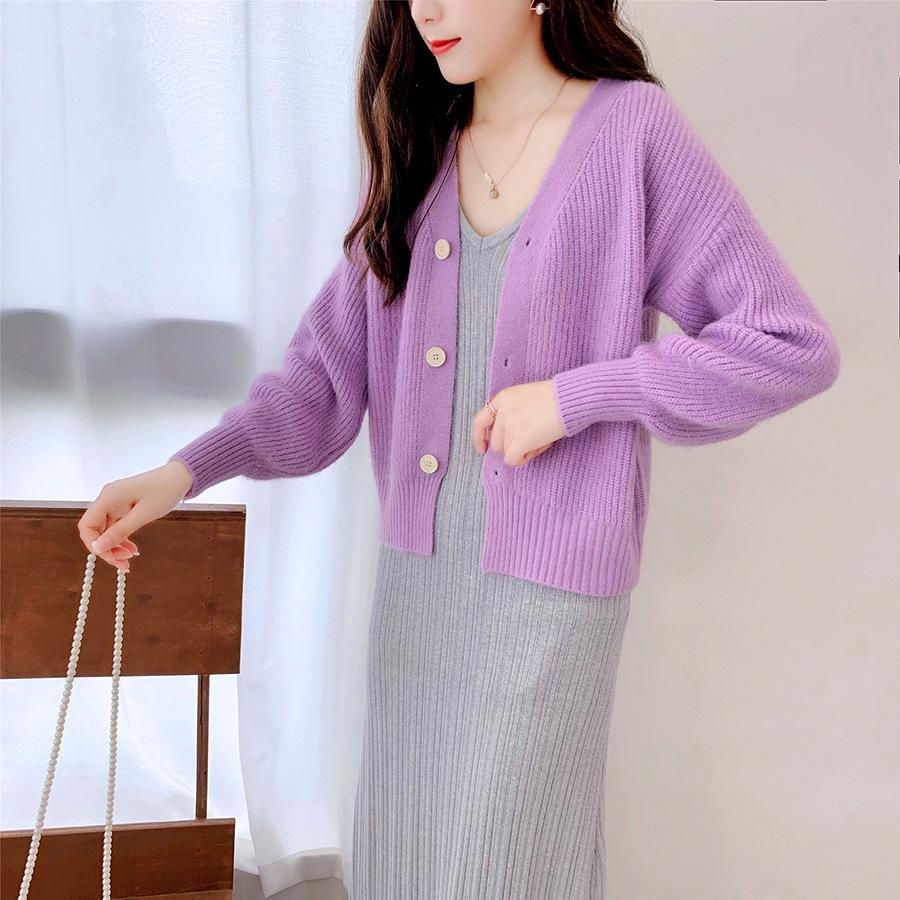 Lazy Style V-Neck Knit Cardigan: Loose-Fit, Long-Sleeve, Single-Breasted Sweater for Spring and Autumn