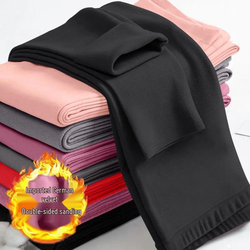 Damen Herbst- & Winter-Fleecehose: Vielseitige, dicke Baumwoll-Wolle Basis-Schicht, Koreanischer Stil, Studenten-Garn-Design, Für drinnen/draußen.