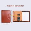 W89C Leather Conference Folder Zippered Business Document Case with Calculator Clipboard Multiple Pocket Card Holder Pen Slot