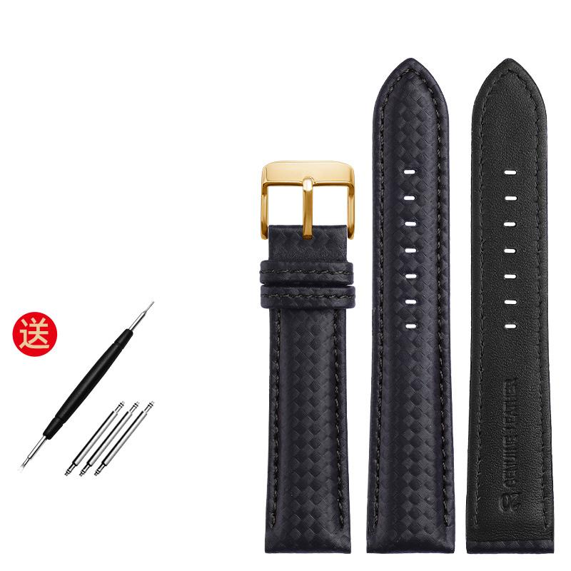 Echtes Lederarmband mit Kohlefaserkorn, Uhrenarmband 18 mm, 20 mm, rot-orangefarbene Nähte, Uhrenarmband 21 mm, 22 mm, 23 mm, 24 mm