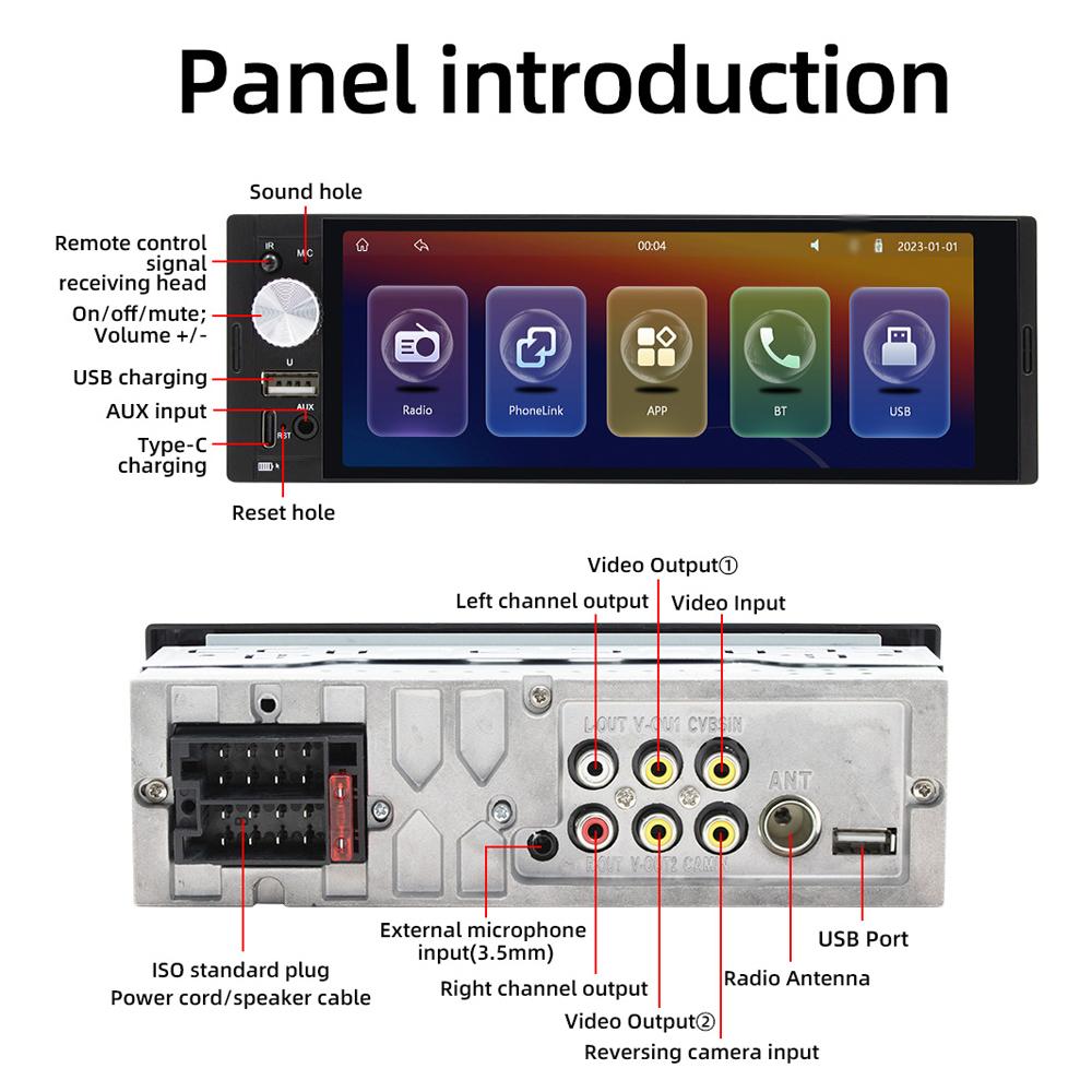 6.36 Inch Car Stereo BT MP5 Player RDS Radio Support Hands Free Calling U Disk AUX in Phone Interconnection Mirror
