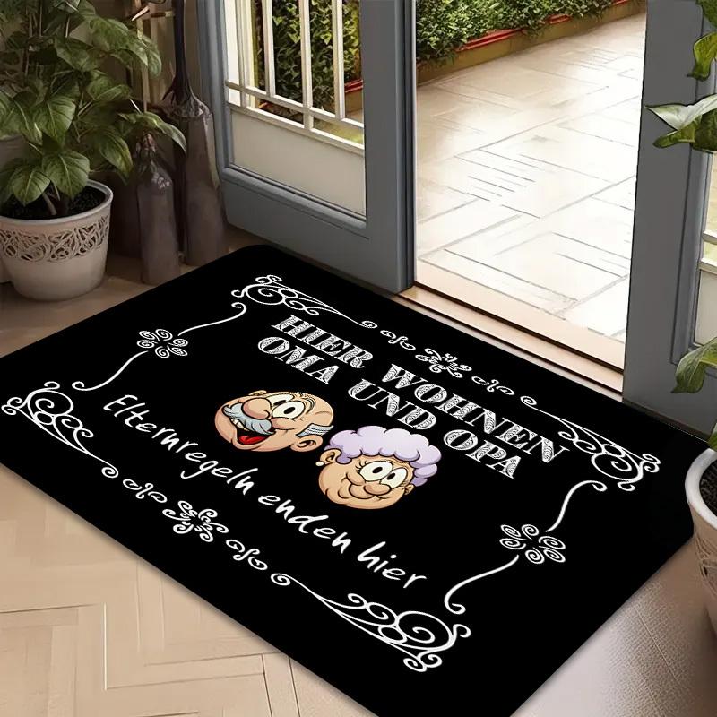 Hier Wohnen Oma German Grandparents Printed Welcome Door Mat Non-Slip Absorbent Machine Washable Rug for Home Decor