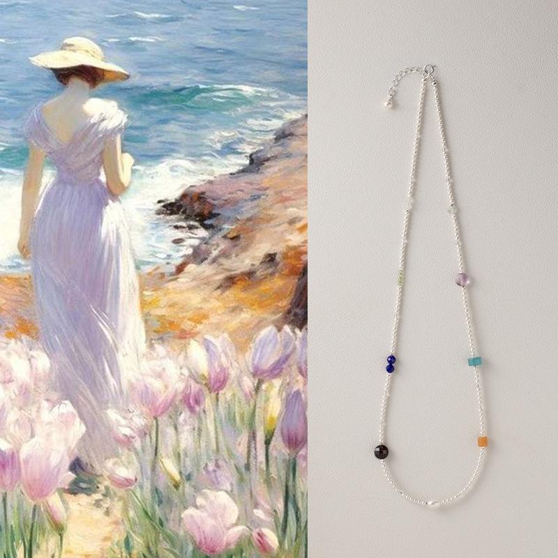 

Introducing the new Chinese-style pearl necklace from Shi s Jewelry, featuring colorful beads and a unique design, perfect as a collarbone chain First Sight about 43cm+3c