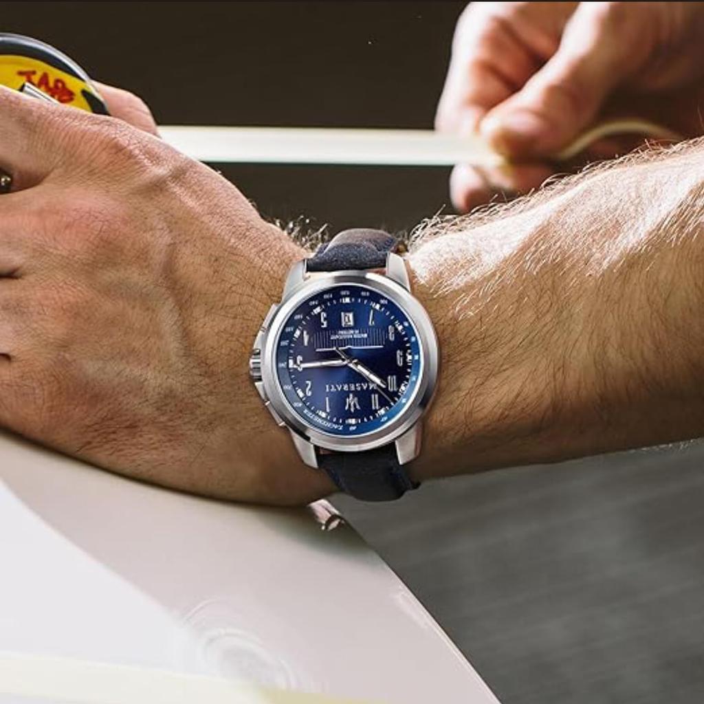 Maserati Successo Serie Quarz Blau 50m Wasserdicht Business Uhr mit Leuchtendem Zifferblatt und Offiziell Lizenziertes Modell Herrenuhr, Leder, Widerstandsfähigkeit,