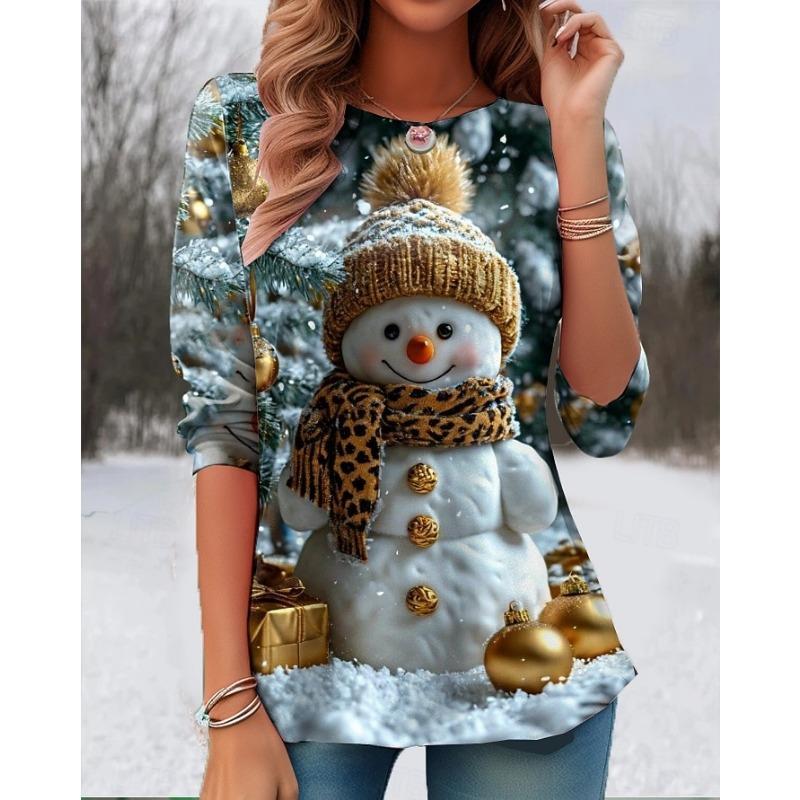 Christmas Women's T Shirt Graphic Fashion Casual Long Sleeve Crew Neck Round Neck Regular Tops