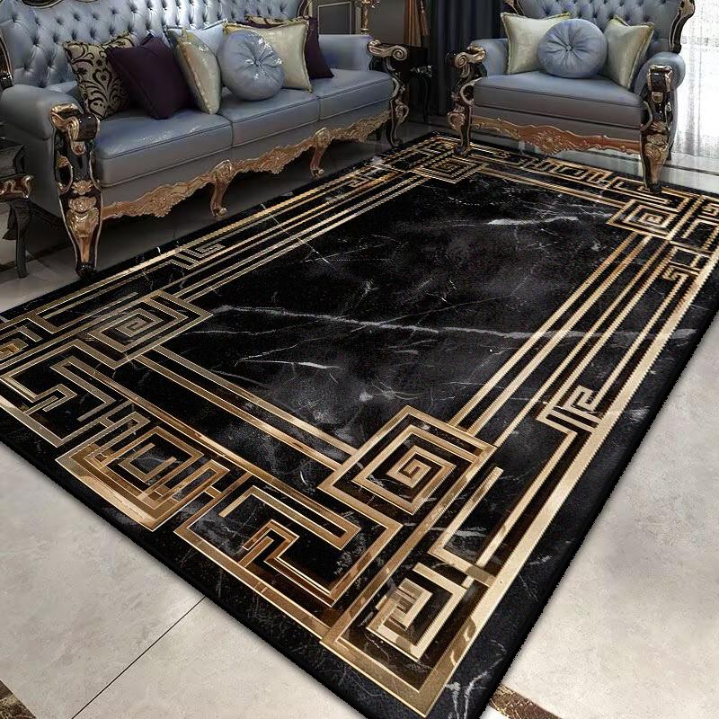 Light Luxury Black Gold Carpets for Living Room Non-slip kitchen floor carpet Modern Large Area Rugs Lounge Rug Washable Mat