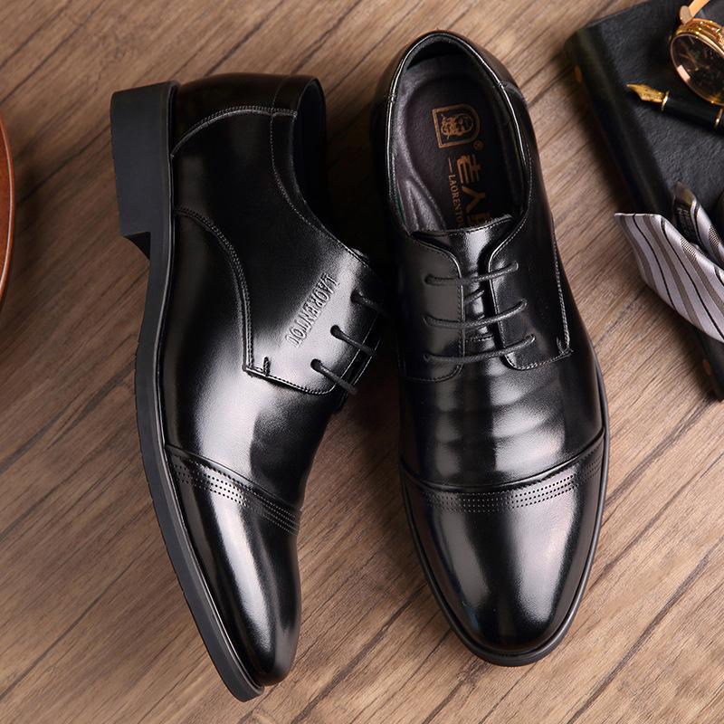 Old Man's Head Koreanische Ausgabe Atmungsaktiv Innen Höhenerhöhung 6CM Herrenschuhe Lederschuhe Business Formal Schnürschuhe Herrenlederschuhe