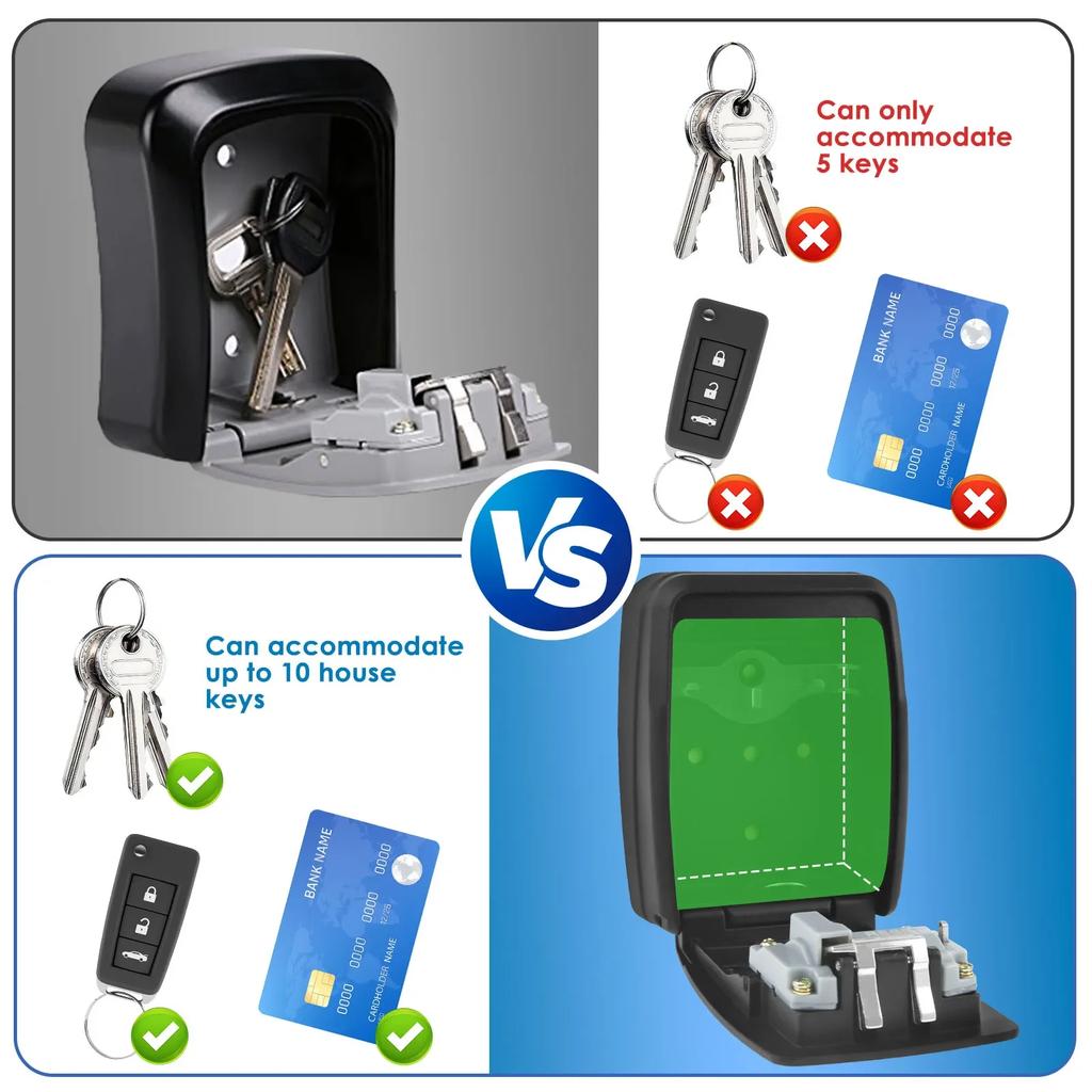 Wall Mount Key Lock Box 10 Keys Large Capacity Lockbox Resettable 4 Digit Passwords Code Security Lock for Home Garage Realtors