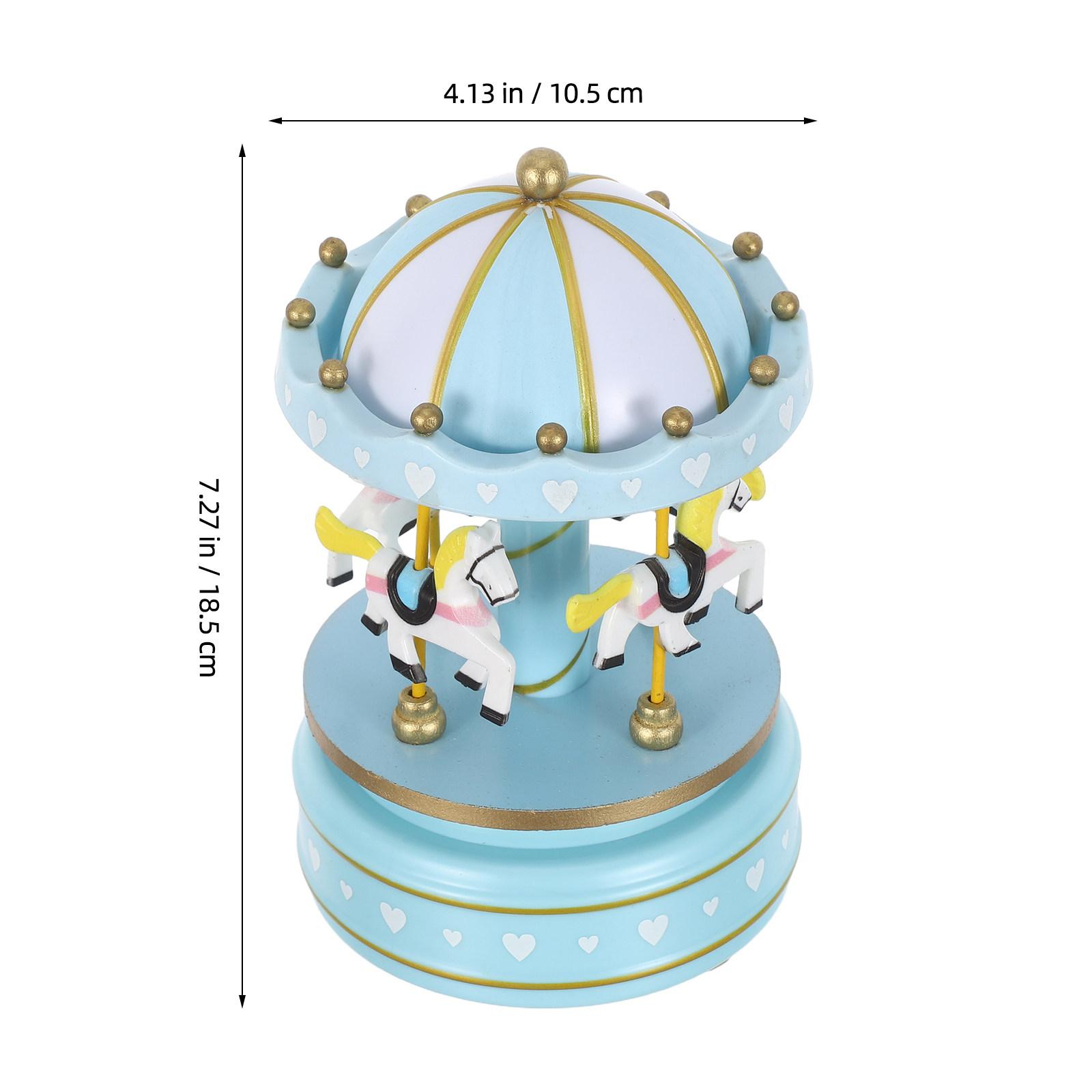 Wooden Carousel Music Box Pink Rotating Wind-Up Decor Birthday Christmas Present Rotating Music Box Ornament Holiday