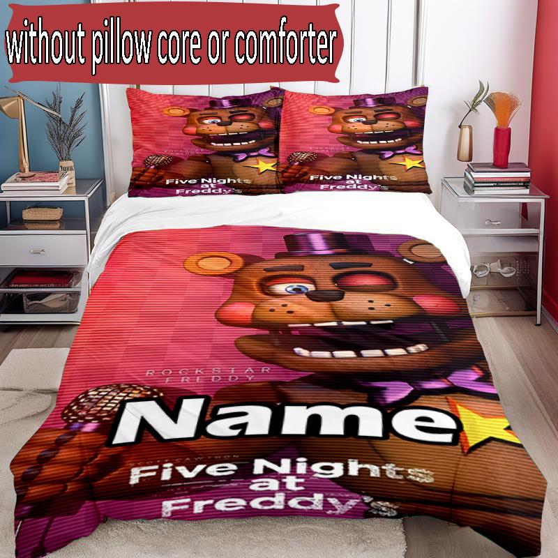 3pcs Duvet Cover Set (1*Duvet Cover + 2*Pillowcase, Without Core), Custom Name Five Nights At Freddy's Pattern Bedding Set, Home Bedroom Decor Gift