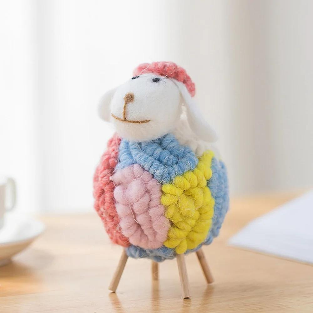 Miniature Felt Sheep Figurines Party Supplies Small Cute Ornament Wool Holiday Christmas Statue Home Decoration
