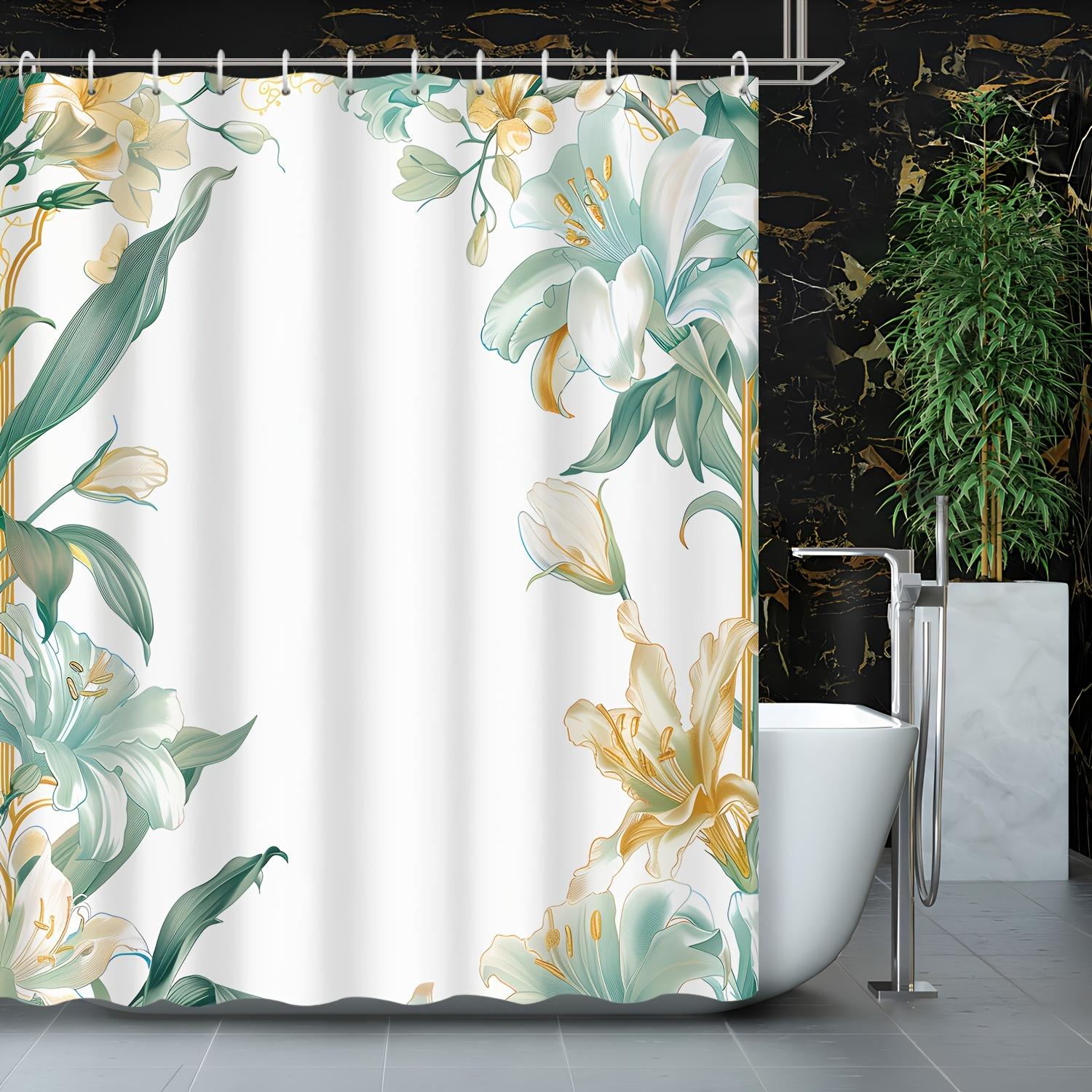 

1Pcs Modern Art Beautiful Lily Flower Decoration Illustration Bathroom Shower Curtain With Hooks Shower Curtain Polyester Fabric W60H190(CM)-1 Pcs