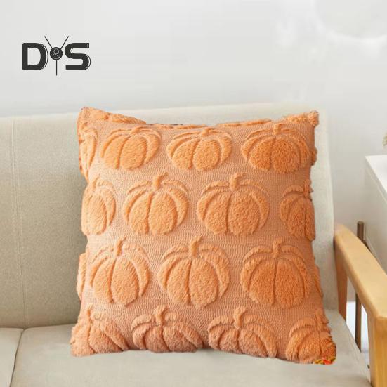 Halloween Pillowcase 3D Pumpkin Pattern Solid Color Hidden Zipper Square Shape Long PV Velvet Bedroom Living Room Sofa Decoration Pillowcase Pillow