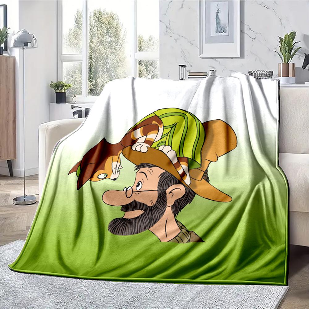 Pettson and Findus Theme Printed Blanket - Perfect for Couch, Bed, Travel & Outdoor Use | Machine Washable, Cozy & Durable.