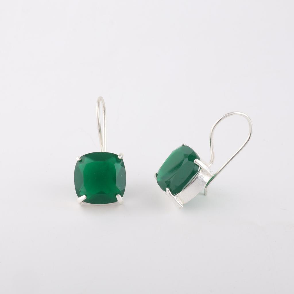 Green Onyx Gemstone 925 Sterling Silver Jewelry Handcrafted Earrings 1" For Gift EE-172-15