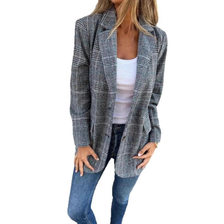 Elegant Casual Womens Blazer Cardigan Coat Vintage Lapel Outerwear Fashion For Spring Autumn Crossborder Europe America