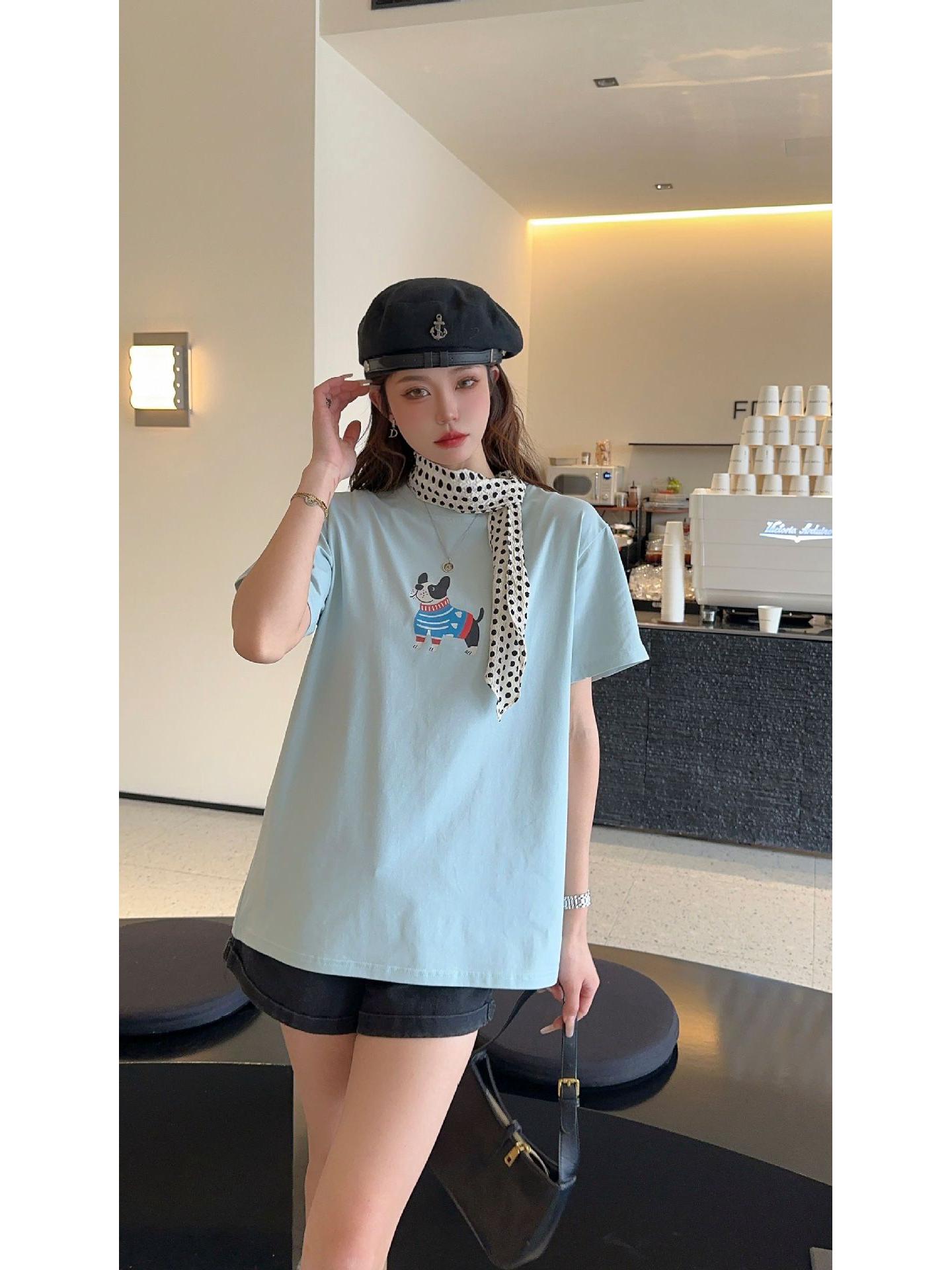 

Women s Petite Loose-Fit Pure Cotton Short-Sleeve T-Shirt with Round Neck and Unique Print One Size (90-150 jin)