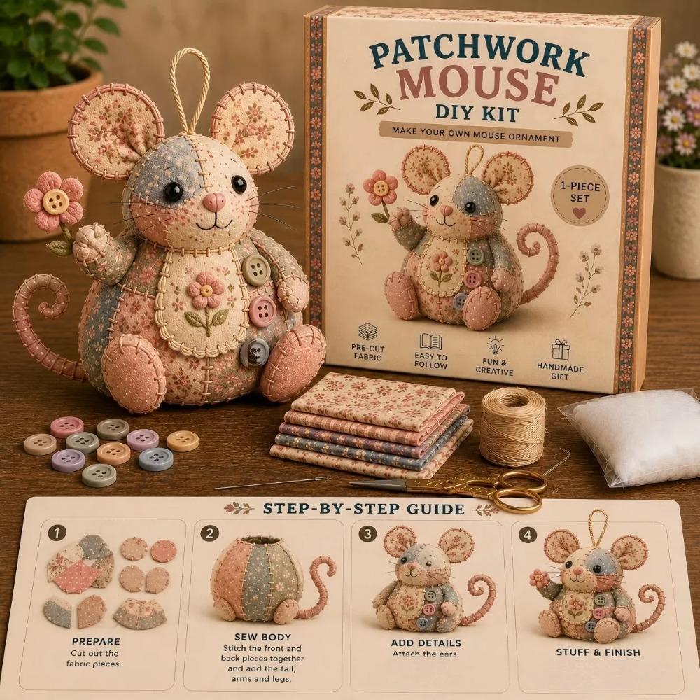 DIY Patchwork Animal Kits Cute Patchwork Mouse DIY Kit Sewing Kit Handmade Craft Set for Beginners Creative Home Ornament Decor