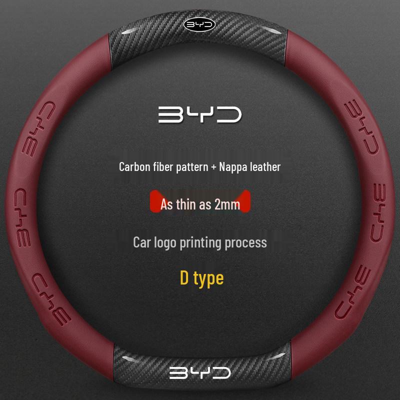 BYD Song PLUS Steering Wheel Cover for Han EV, Tang/Yuan Pro, Dolphin, Seagull, Qin - Genuine Leather