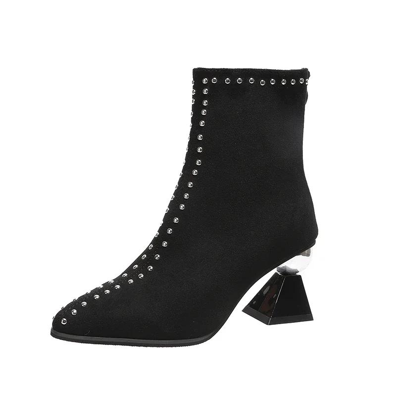 Жіночі ботильйони Зимова мода 2024 Жіночі чоботи з гострим носком 42 розмір Модні туфлі на високих підборах Прості елегантні жіночі туфлі