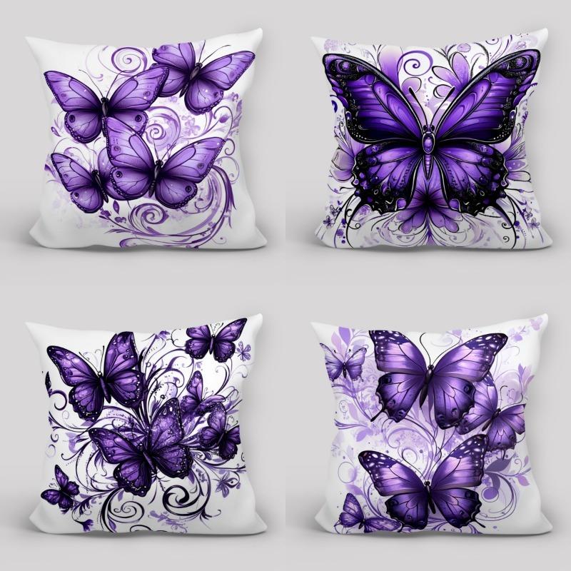 Purple Butterfly Fantasy PillowcasesLiving Room Sofa Cushion Cover, Soft and Comfortable, Bedroom Room Decoration