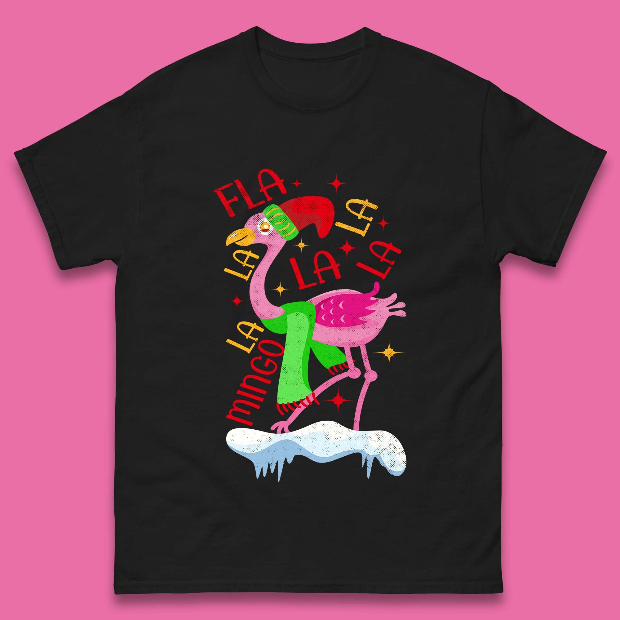 Fa La La La Mingo Pink Flamingo Christmas Mens T Shirt Womens Tops Tees 4XL