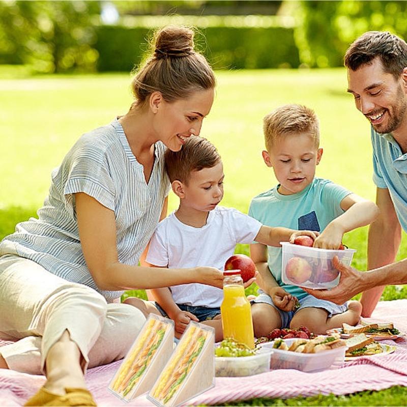 Set of 2 Clear Sandwich Holder Lunch Box with Lid Portable Sandwich Case ABS Texture Suitable for Picnics and Office
