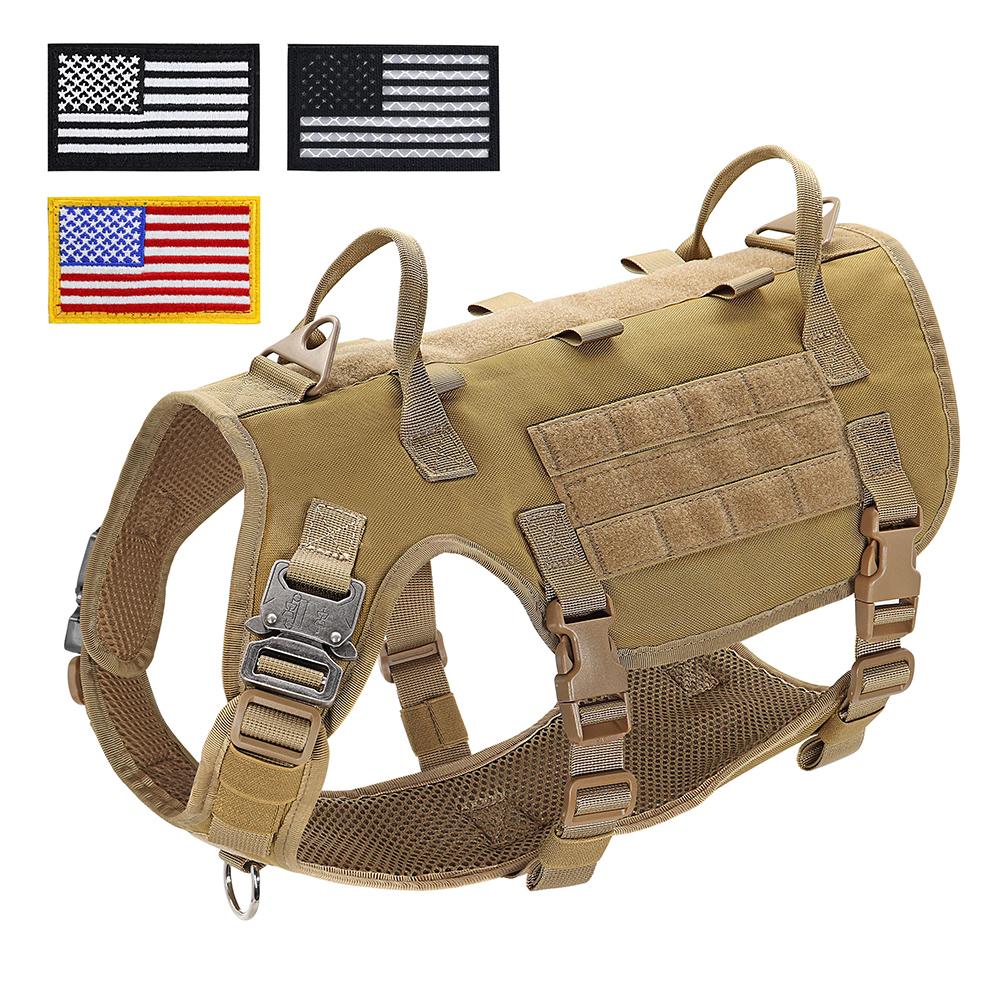 

Nylon Tactical Dog Harness Military Dogs Vest Durable Pet Training Harnesses with Flags for Medium Large Dogs Golden Retriever S