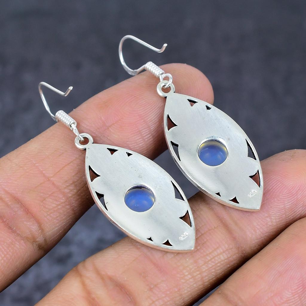 Natural Milky Opal Gemstone 925 Sterling Silver Jewelry Earring 1.97" T8s04