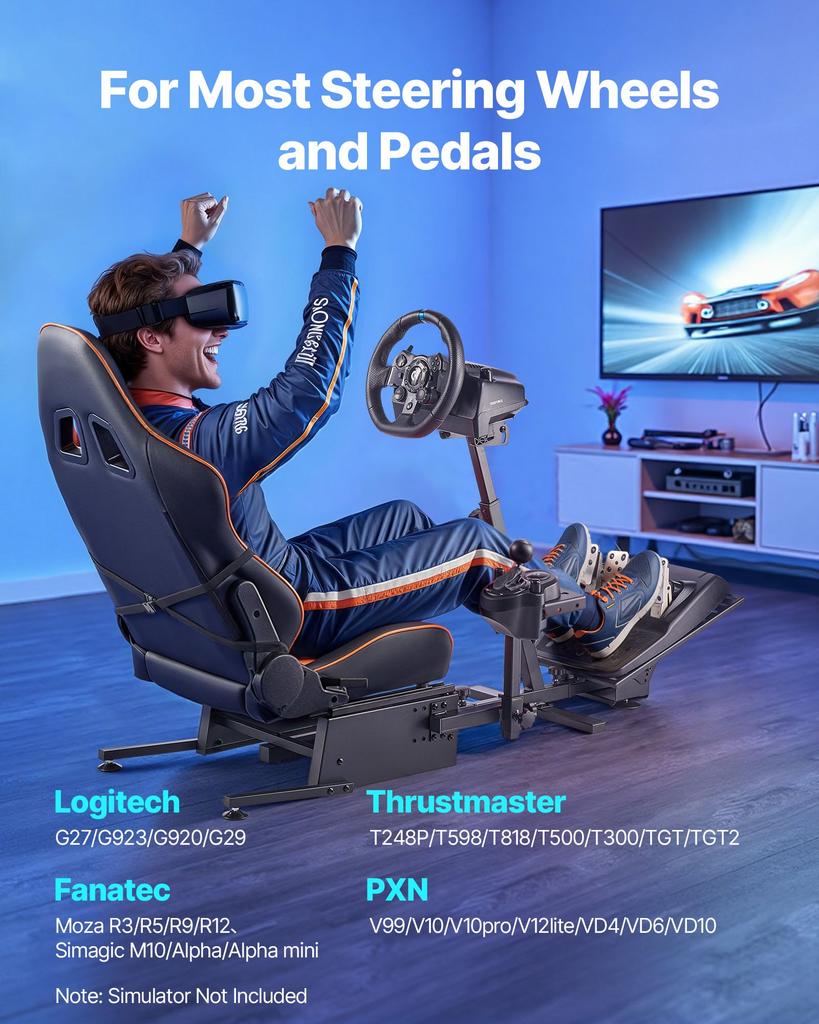 VEVOR Racing Wheel Stand, Heavy-Duty Simulator Cockpit Steering Wheel Stand, Fit Logitech G25, G27, G29, G920, G923, Thrustmaster T300RS, TX F458