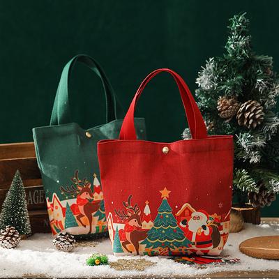 Weihnachten Tragbare Handtasche Canvas Tasche Heiligabend Äpfel Geschenkbox Große Kapazität Handheld Einkaufstasche für Kinder Neujahrsgeschenk