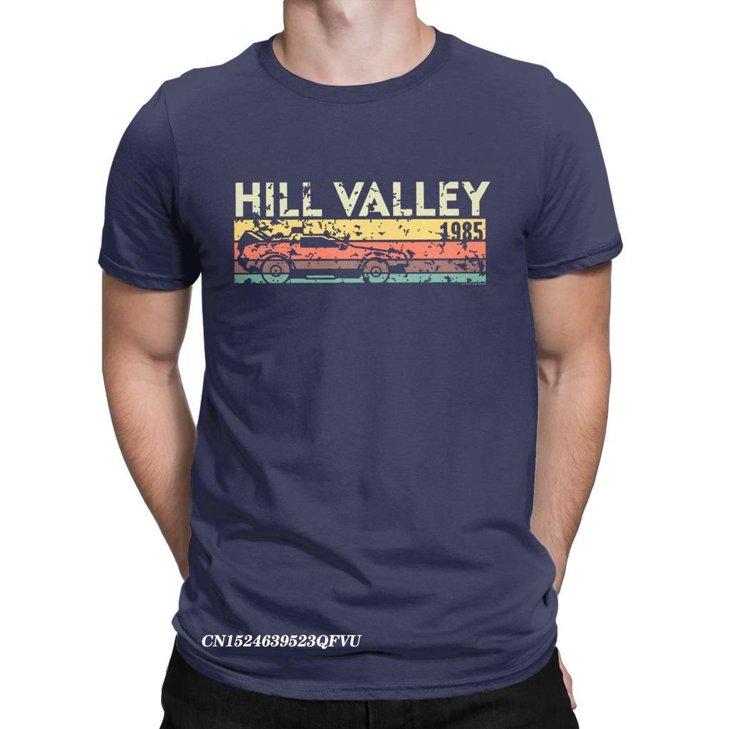 Hill Valley 1985 Tee Shirt Men Tops T Shirts Doc Brown Marty Delorean Time Travel Movie BTTF Tees Plus Size