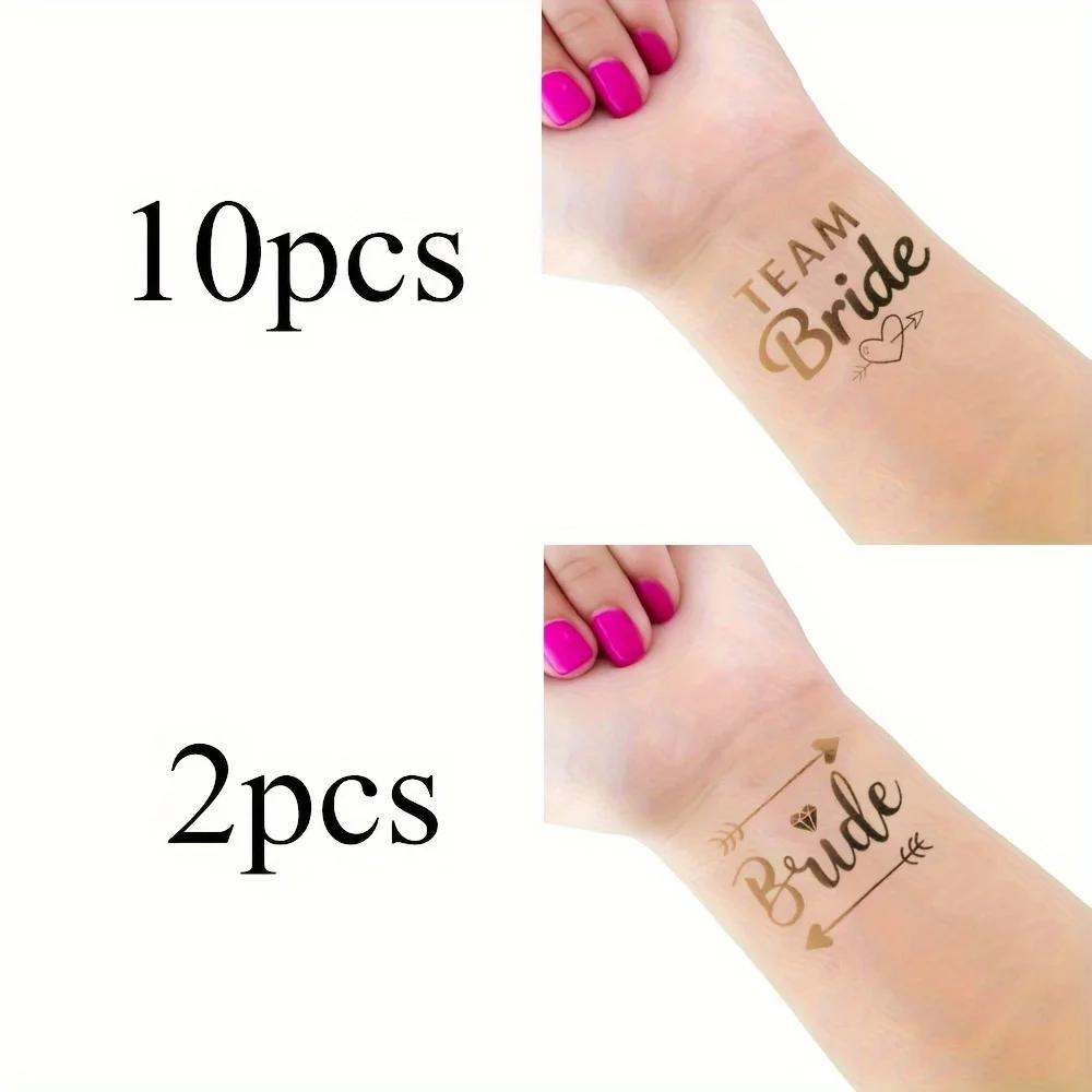 12pcs Combination Golden Team Bride Tattoo Sticker Bride To Be Bachelorette Party Hen Party Bridal Shower Wedding Party Decor