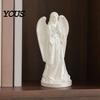 Office Table Decor 3D Printed Angel Figurine Statue, Vintage Desk Ornament with Flowing Robe & Desktop Wing, Matte Finish Art Sculpture for