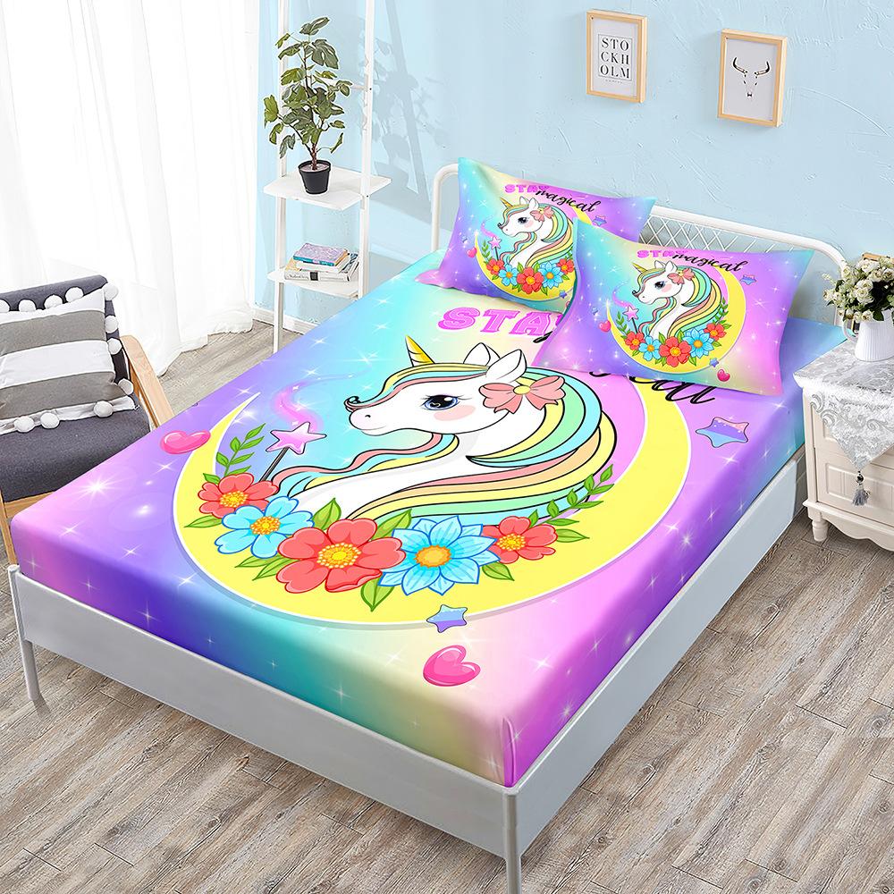 Cartoon Three-Piece Animal Fox Unicorn Mattress Mattress Mattress Protective Cover