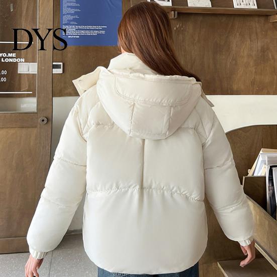 Short Cotton Jacket Winter Women Stand Collar with Hood Neck Protection Type Pockets Zipper Closure Padded Coat Solid Color Windproof Outwear Parka